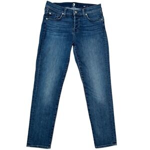 7 For All Mankind FAM Womens Jeans Size 26 Blue Denim Buttons Zip Y2K Skinny
